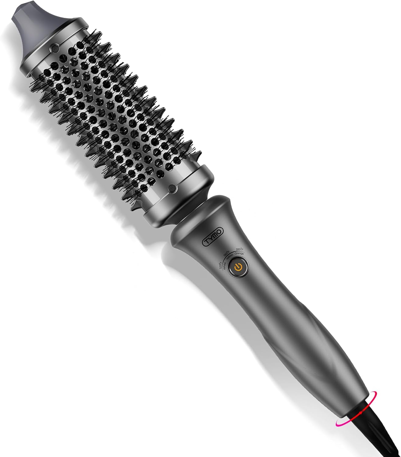 TYMO Thermal Brush Curling Brush - STYLUX 1.7 Inch Blowout Volumizer with Flexi-Fit for Hair Straightening, Heated Round Styler Tool, Hair Straightener and Curler 2 in 1, Dual Voltage, Metallic Gray
