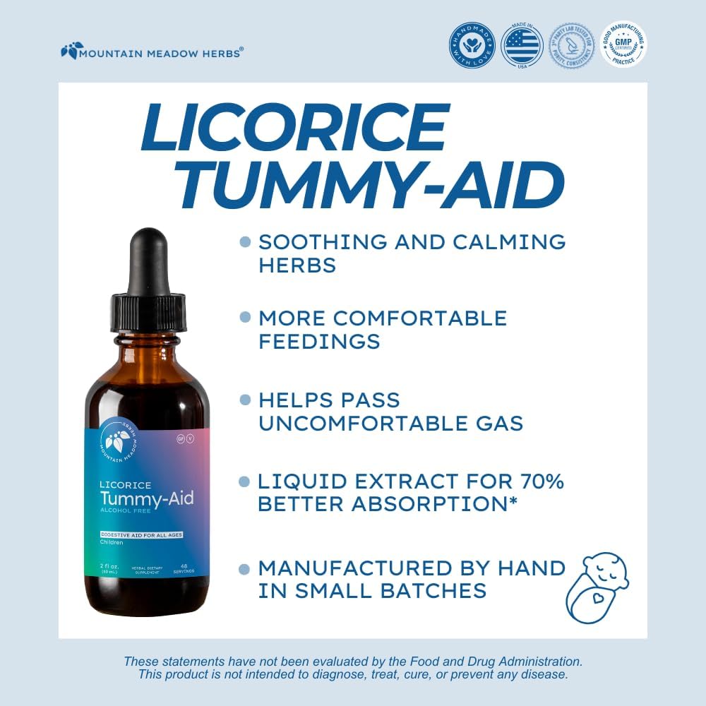 Mountain Meadow Herbs Licorice Tummy-Aid for Babies & Kids – Gas Relief Drops for Colic, Upset Stomach, Reflux & Bloating – Natural, Alcohol-Free Liquid Formula – 2 oz
