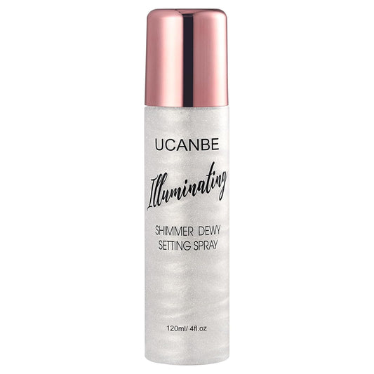 UCANBE Shimmer Dewy Setting Spray – Glowing + Makeup Setting Spray 2 in 1 Lightweight Formula for a Radiant Glow,Long-Lasting Face Mist for Face Body, 4 Fl Oz #Silver