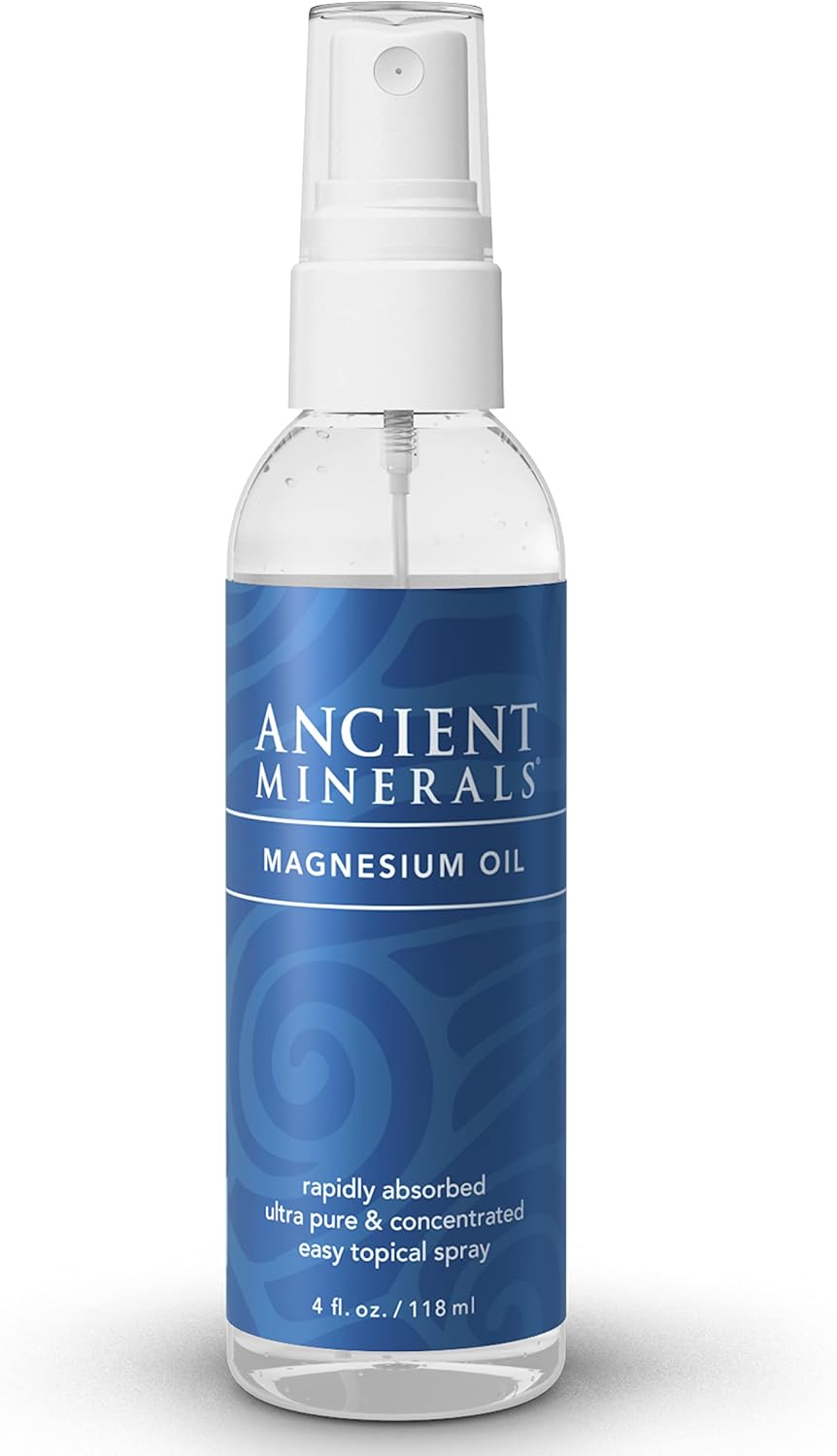 Ancient Minerals Magnesium Oil Spray Bottle of Pure Genuine Zechstein Magnesium Chloride - Topical Magnesium for Skin Application (4fl oz)