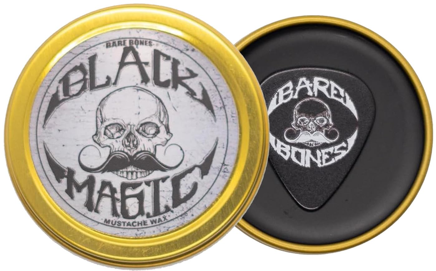 Black Mustache Wax | Black Magic Death Grip Moustache Wax | Hide Grey Hair In Beard Or Moustache | Extra Strong Hold Mustache Wax Unscented | 1 oz Tin Heat Source Required (Black Magic Bare Bones)