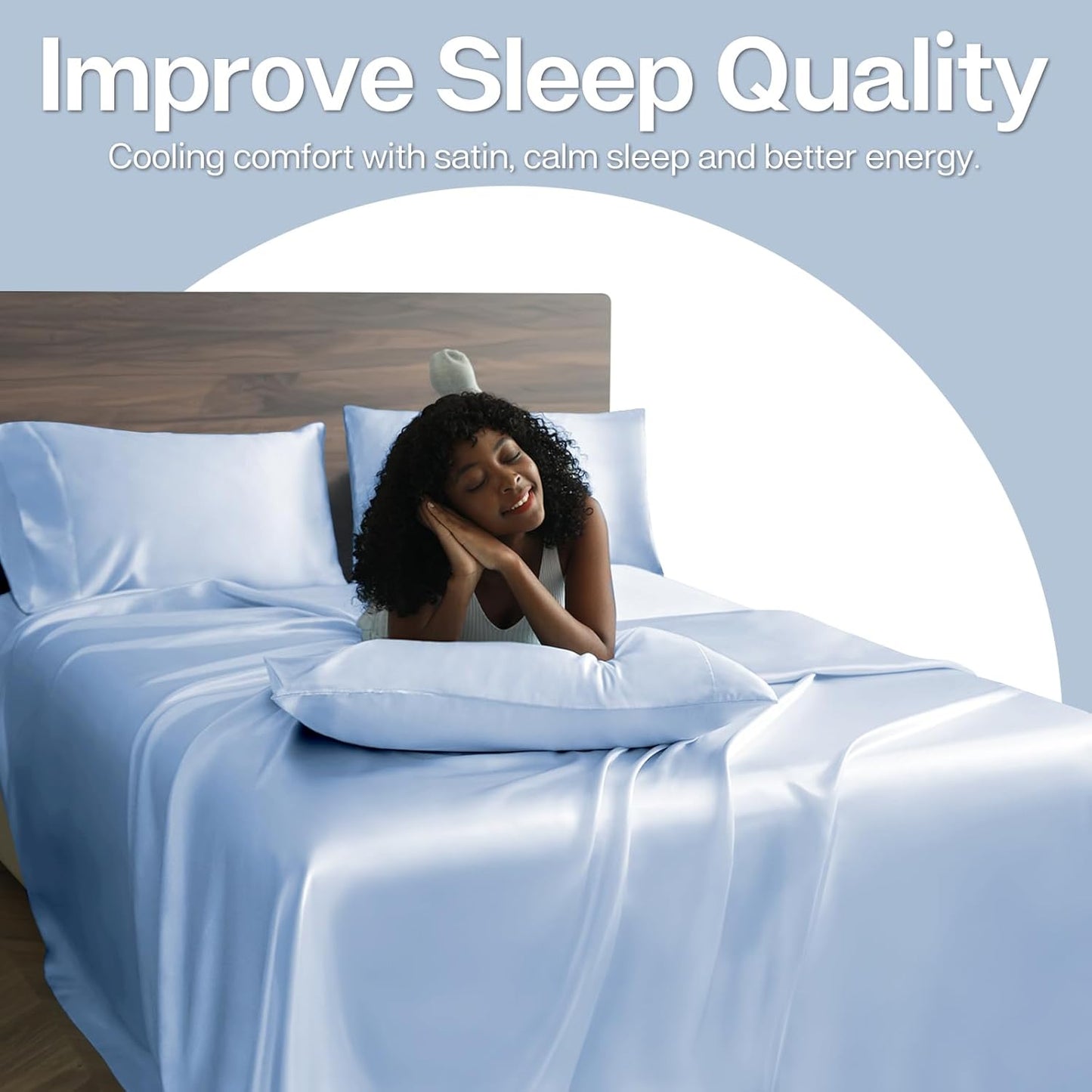 MR&HM Satin Pillowcase for Hair and Skin, Silk Satin Pillowcase 2 Pack, King Size Pillow Cases Set of 2, Silky Pillow Cover with Envelope Closure (20x40, Light Blue)