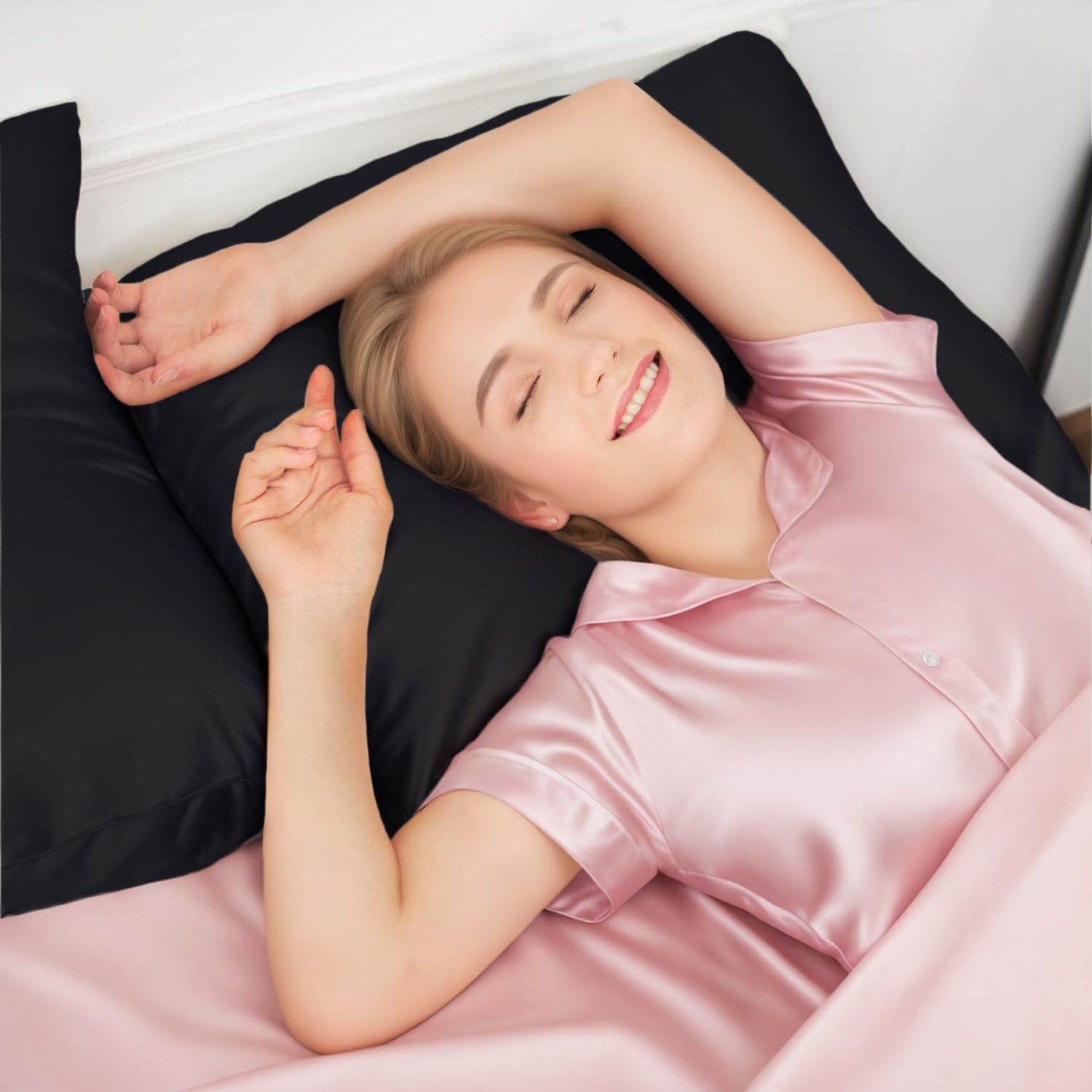 INSSL Silk Pillowcase for Women, Mulberry Silk Pillowcase for Hair and Skin and Stay Comfortable and Breathable During Sleep (Queen, Black)