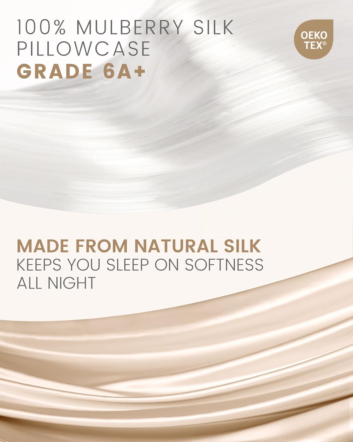 THXSILK 100% Mulberry Silk Pillowcase for Hair and Skin, Grade 6A+ Mulberry Silk Pillow Case, Natural Mulberry Silk Pillow Case with Zipper (California King Size 20"x40", Beige, 1pc)