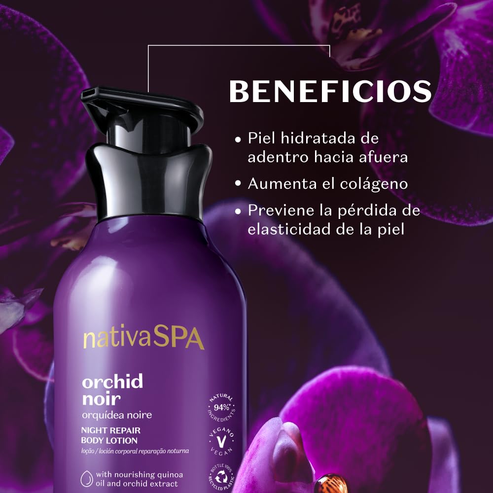 Nativa SPA by O Boticário, Orchid Noir Moisturizing Body Lotion, Fragranced Skin Hydration with Purified Quinoa Oil Drops, 13.5 Ounce (400ml)