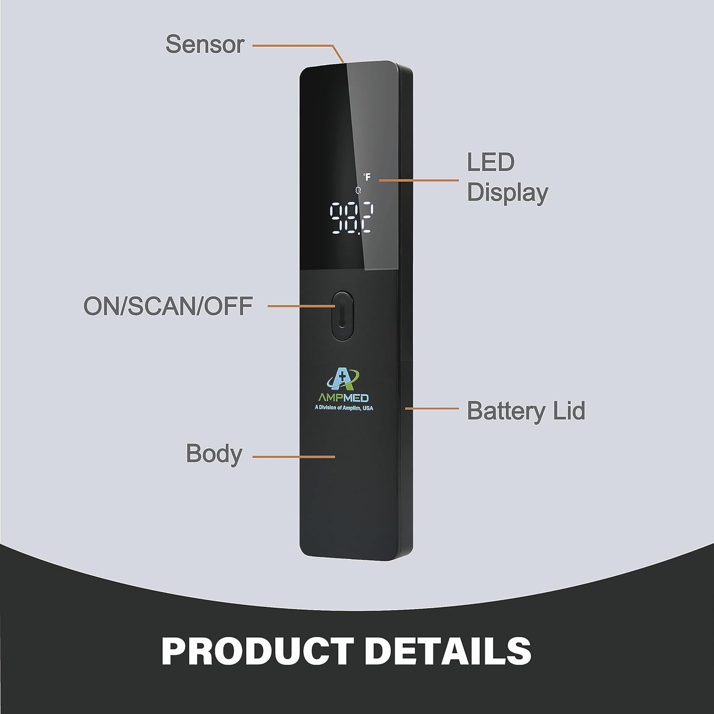 Amplim No-Touch Forehead Thermometer for Adults and Kids, Non-Contact Digital Baby Thermometer for Infants/Newborns. Medical Grade Touchless Temporal Temperature for Fever