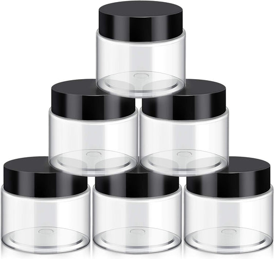 12 Pack 7 oz Plastic Container Jars with Lids Round Clear Travel Cosmetic Container Jars for Toiletries, Lotion, Cream, Ointments, Makeup, Rhinestone, Samples, Kitchen Storage (Black)