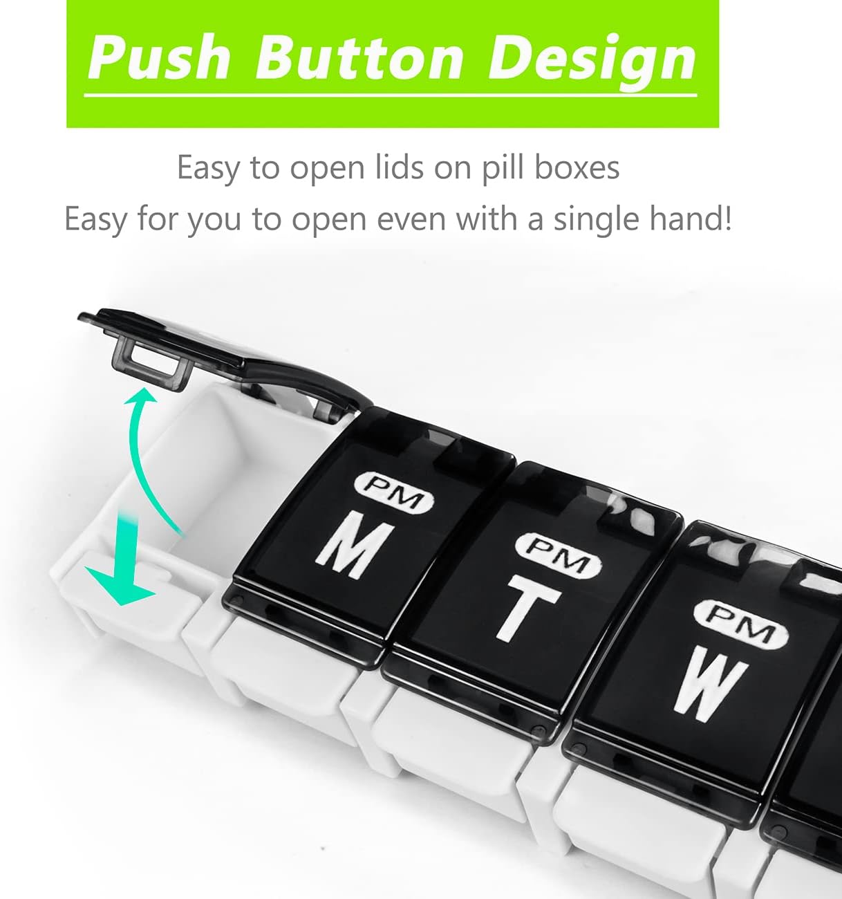 Extra Large Weekly Pill Organizer 2 Times a Day - Remtise Am/Pm Daily Pill Case Medicine Organizer, Push Button 7 Day Pill Box for Pills/Vitamin/Cod Liver Oil/Supplements (Black & White)