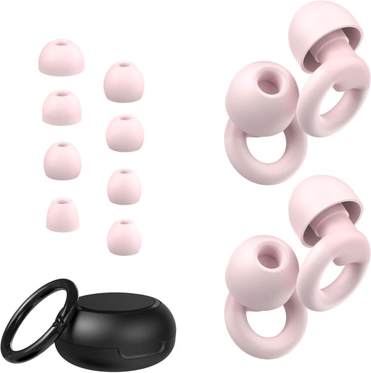Ear Plugs for Sleeping, 2 Pairs of Reusable Earplugs for Noise Reduction 25dB-30dB with 8 Ear Tips, Soft Hearing Protection Ear Plugs for Concert,Noise Sensitivity, Study & Work