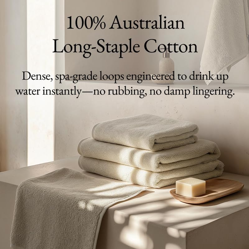 Italic Ultraplush 100% Australian Cotton Towels - Set of 2 Luxury Bath Towels, Quick Dry Plush and Absorbent, Heavy Duty Large Bath Towels, 800GSM Towels for Bathroom & Spa (Sand)