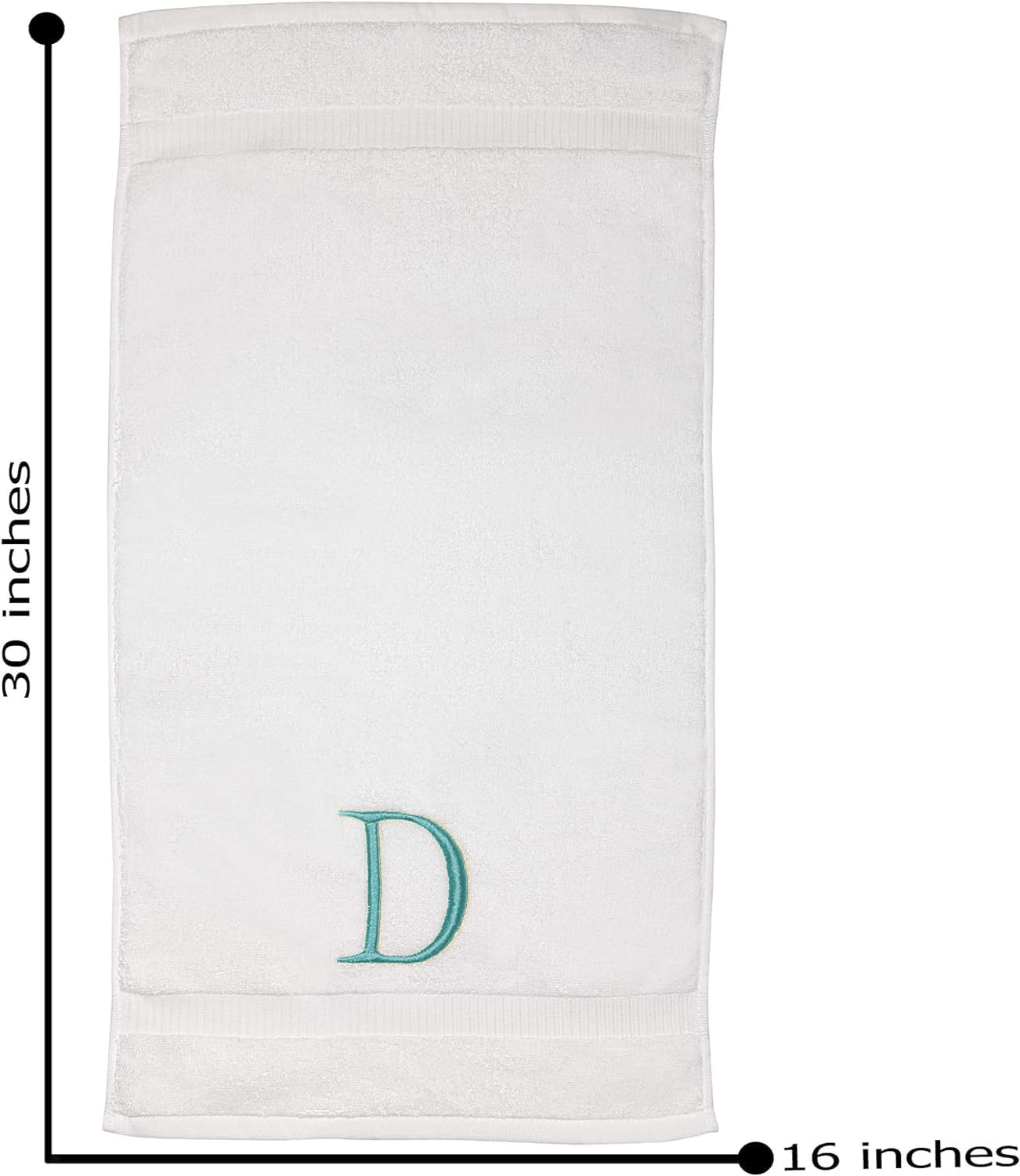 Teal Luxury Hand Towel for Bathroom - Monogrammed Initial Hotel Quality Decorative Embroidered Towel for Powder Room, Spa - GOTS Organic Certified - Set of 2 Letter D