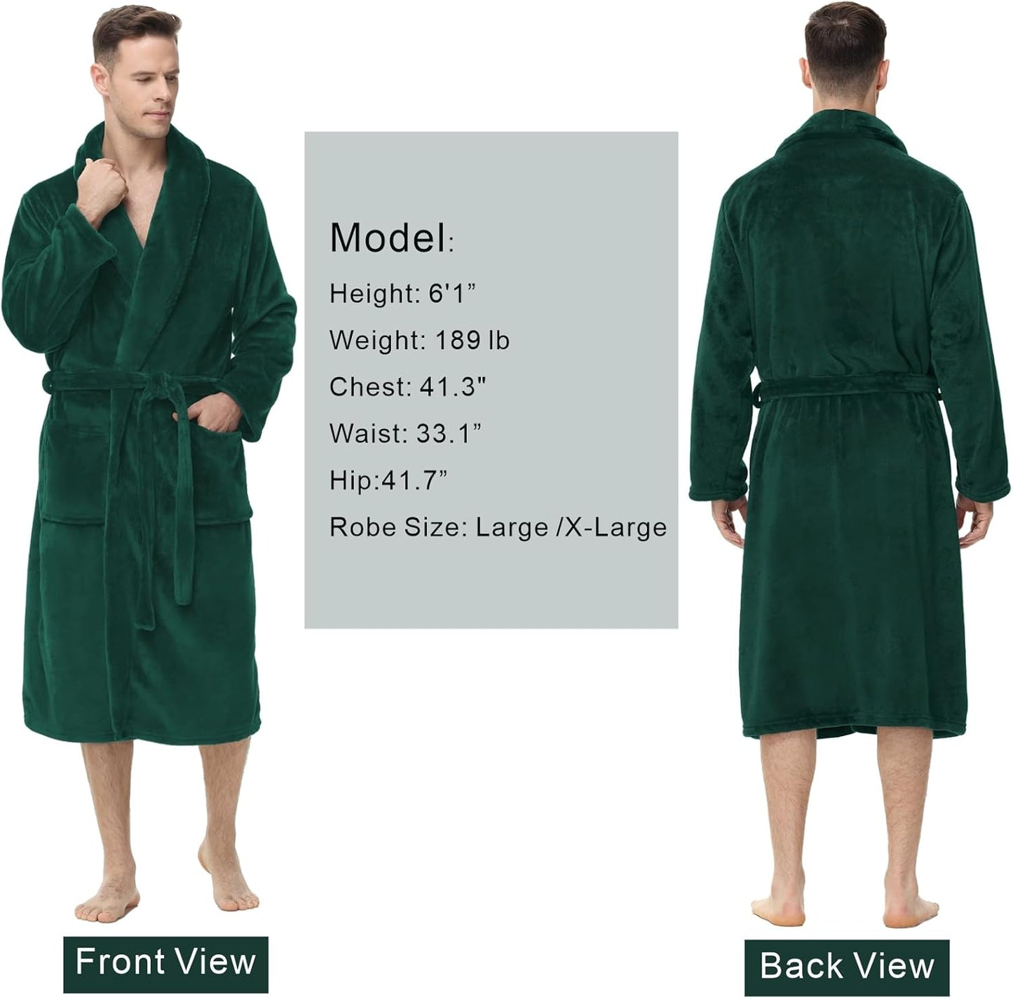 Yurhap Mens Fleece Robe, Soft Plush Robe for Men, Fluffy Bathrobe with Belt & 2 Pockets