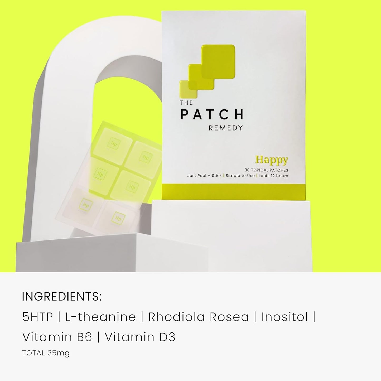 Happy Patch | 5-HTP, L-Theanine, Rhodiola, Inositol, B6, Vitamin D3 | 30 Patches