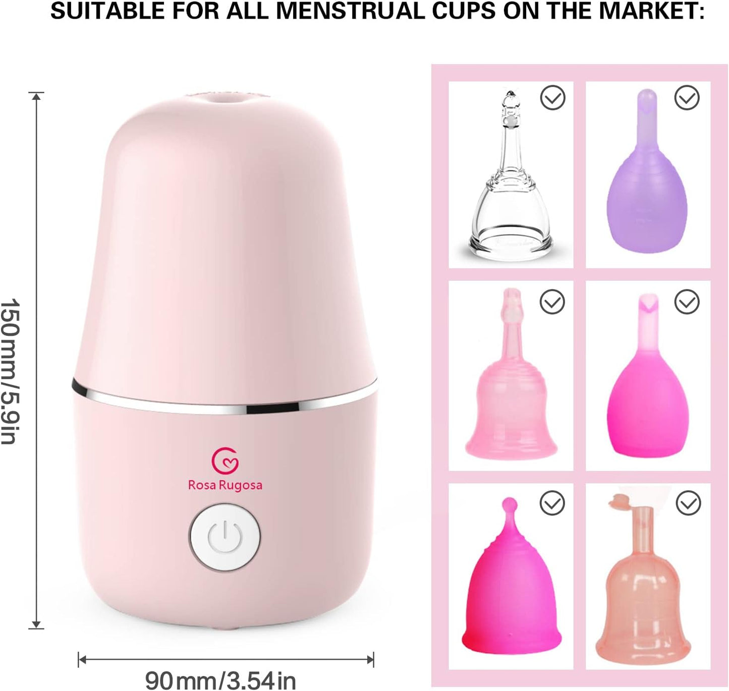 ROSA RUGOSA Menstrual Cup Sterilizer, Steamer Cleaner 3-in-1 for Cleans, Dries, and Stores Your Period Cup- Auto Shut-Off- Leak-Free - Eliminates up to 99.9%