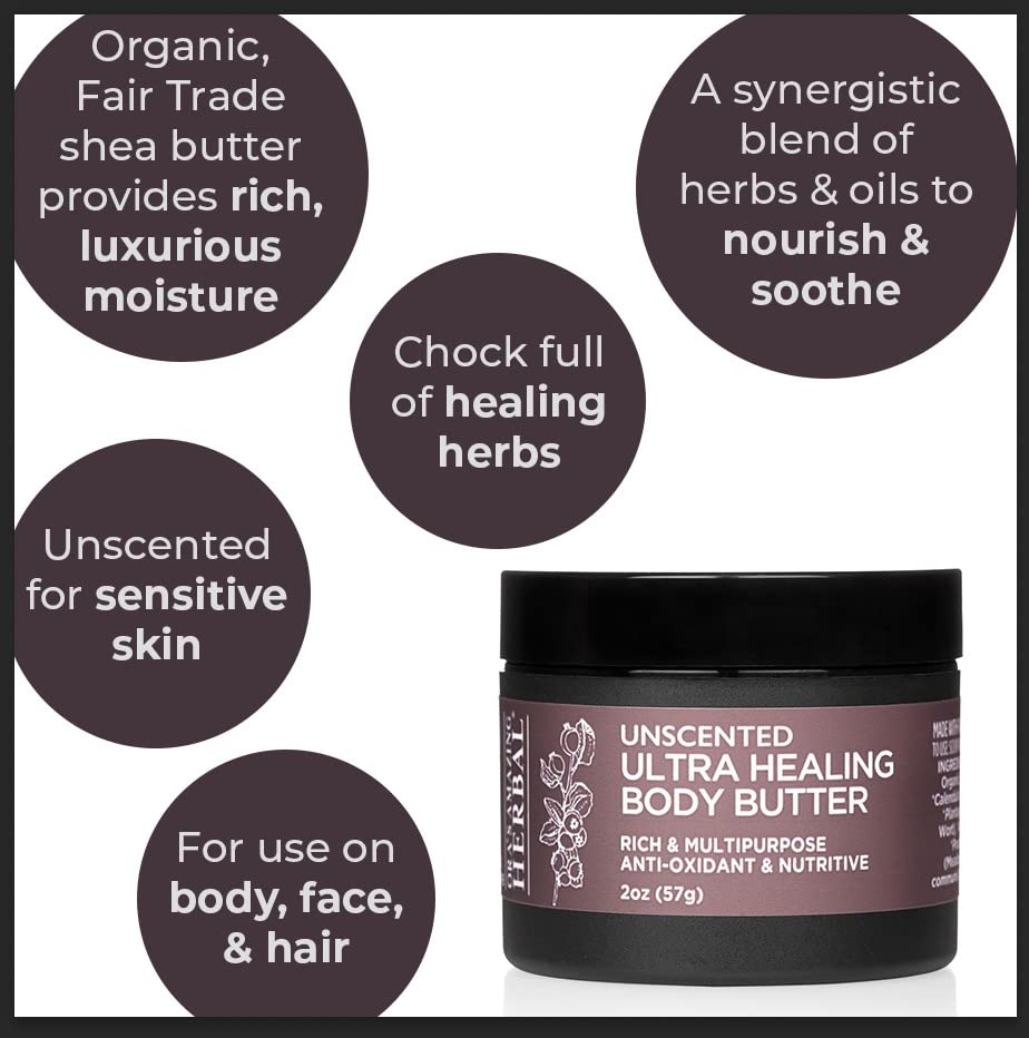 Ultra Healing Body Butter, Cream for Eczema and Dry Skin, Fragrance Free Body Butter, Hand Cream for Dry Cracked Hands, Unscented Hand Cream, Skin Repair Cream, 2 Oz Travel Size, Made in the USA