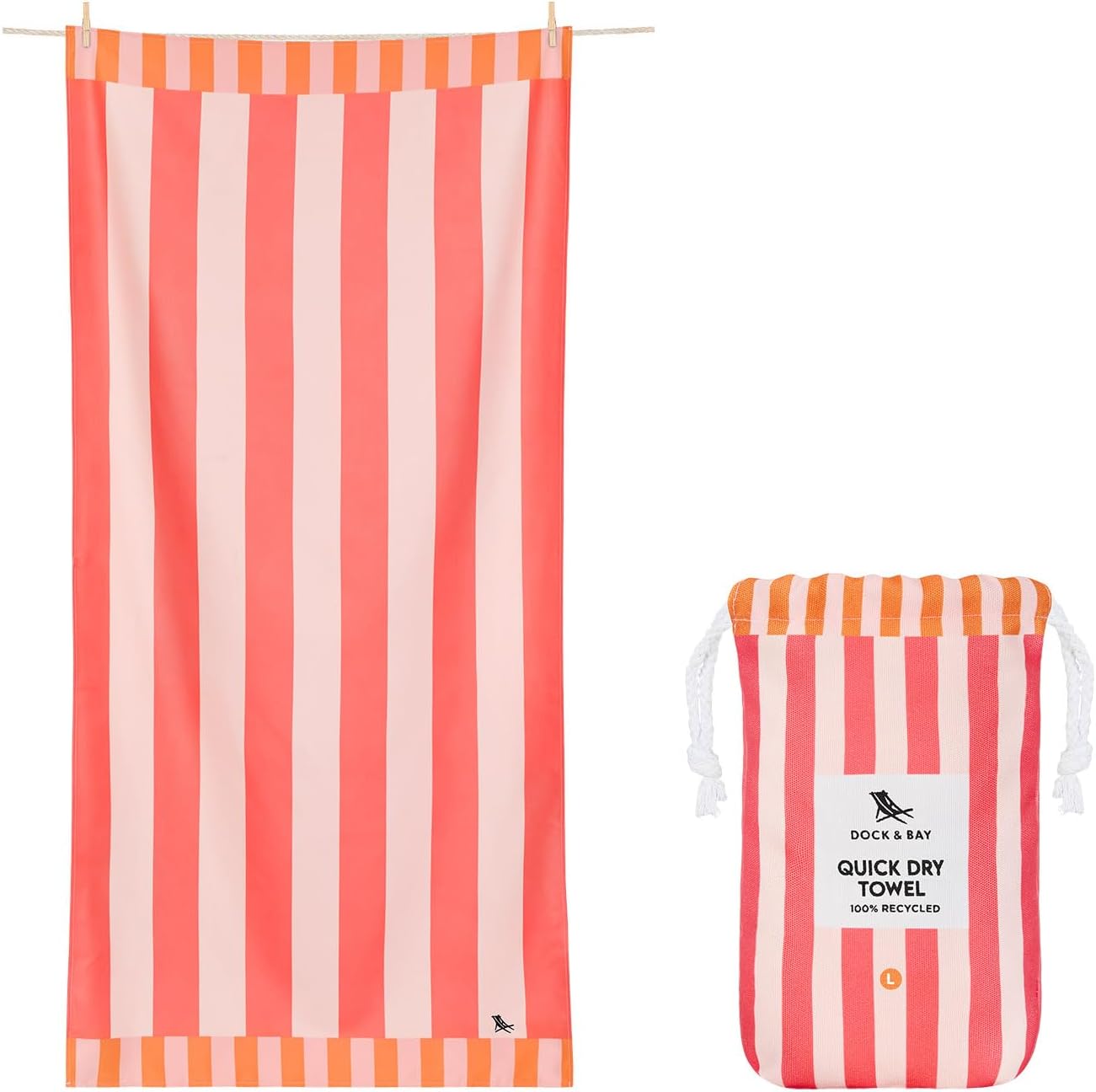 Dock & Bay Beach Towel - Quick Dry, Sand Free - Compact, Lightweight - 100% Recycled - Includes Bag - Raspberry Road - Extra Large (200x90cm, 78x35)