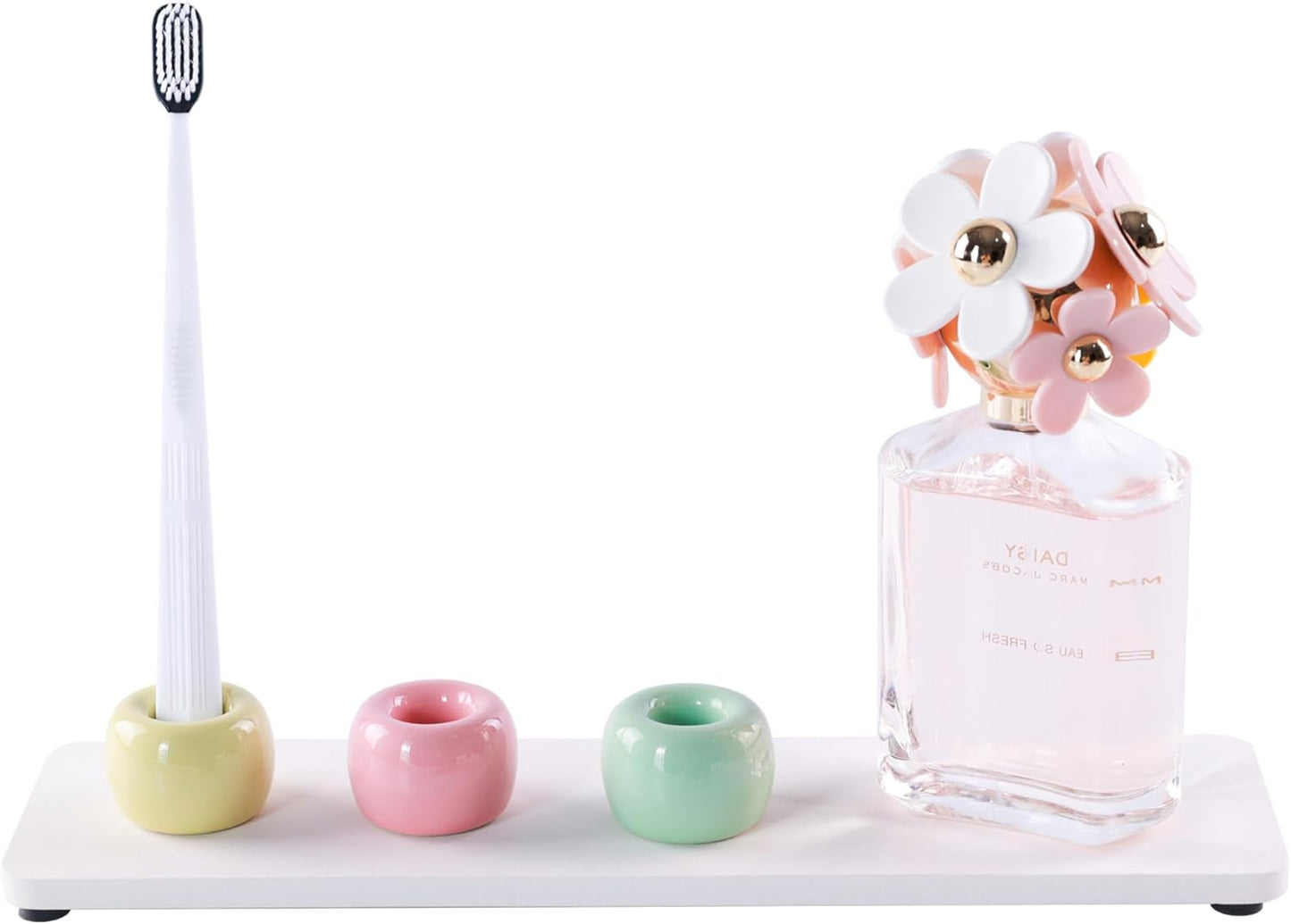 Set of 6 Sleek Mini Ceramics Toothbrush Holder, Small Ceramic Ring, Perfect Size for Bathroom Vanity Countertops