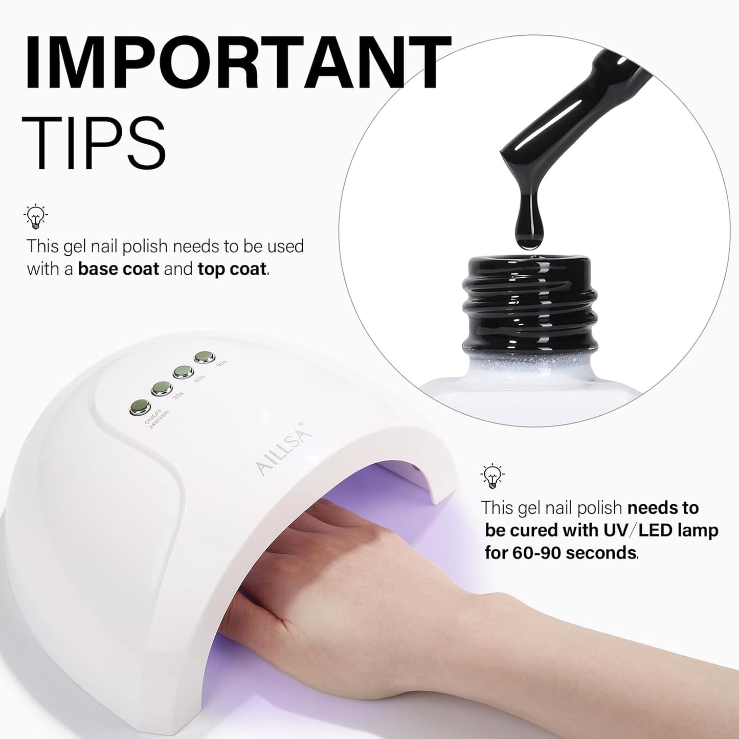 AILLSA Black Gel Nail Polish Coal Color Gel Polish Long Lasting Pure Dark Opaque Nail Polish High Glossy Soak Off U V Gels Nails Ink Black Gels Polish for Nail Art & Home Salon 0.51 Fl Oz