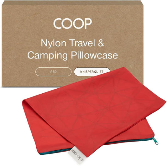 Coop Home Goods Nylon Camping and Travel Pillow Cover, Waterproof Camping Pillow Protector, Zippered Cover, Washable Travel Pillowcase (Red)