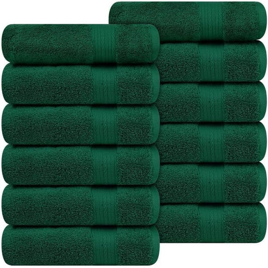 Ample Decor Hand Towels 18 X 28 Inch Pack of 12 600 GSM 100% Cotton, Soft Absorbent Thick Durable Premium Quality, for Hotel, Bathroom, Spa, Daily Use, Gym - Green