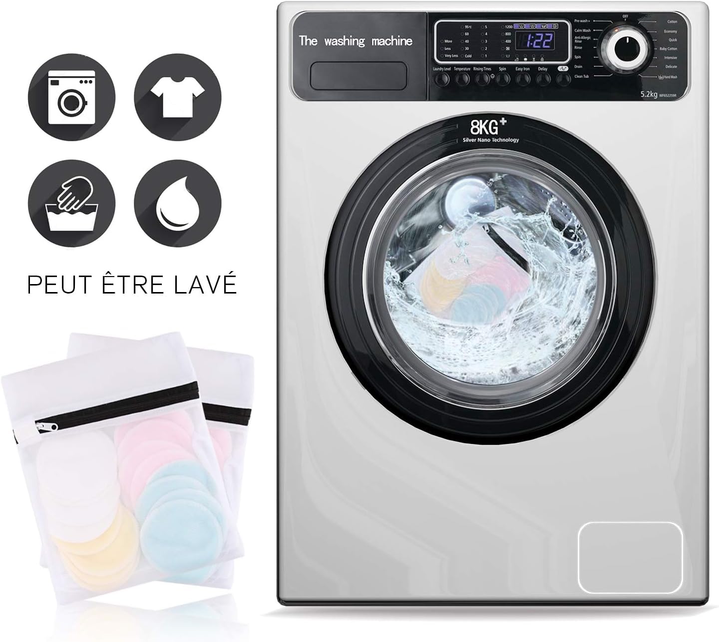 Reusable Makeup Remover Pads (24 Pack) with 2 Bags for Laundry & Storage, Reusable Bamboo Cotton Rounds, Eco-Friendly Reusable Cotton Pads for All Skin Types