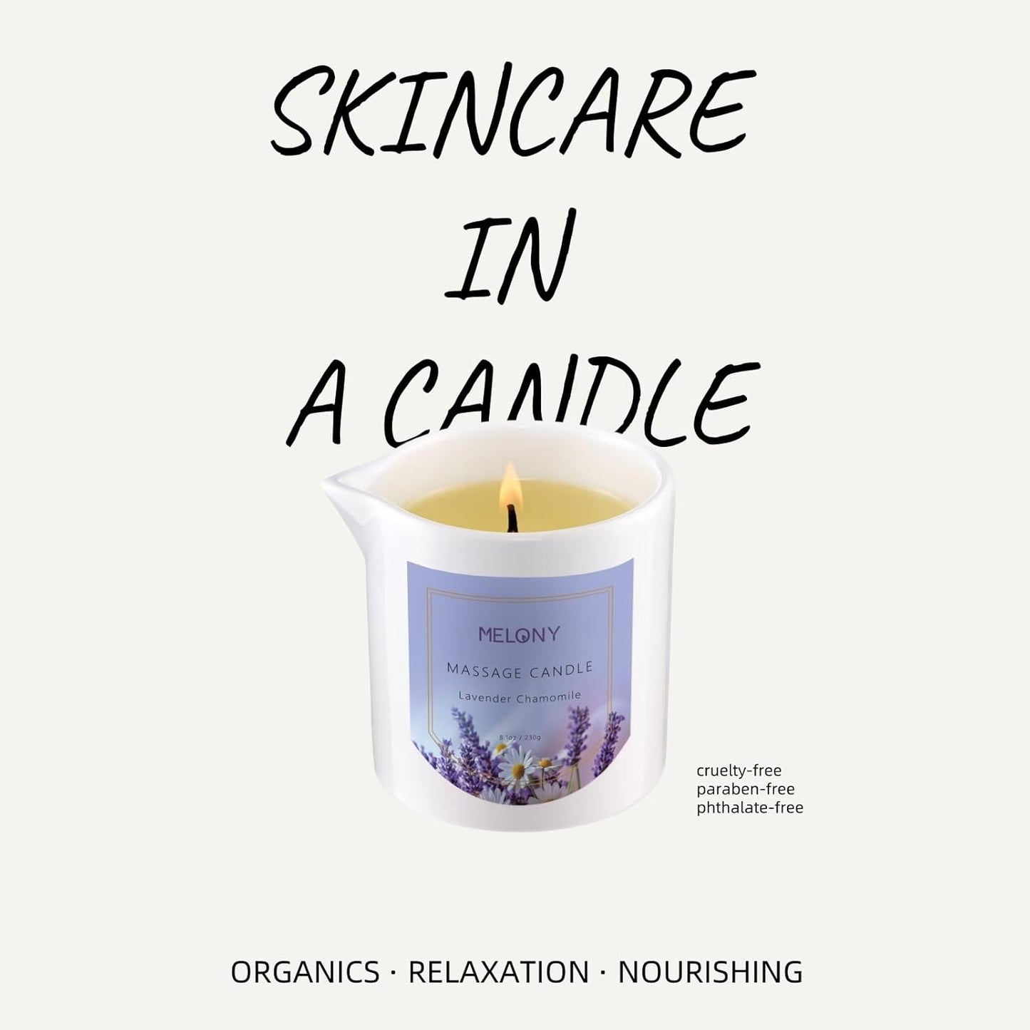 MELONY Luxury Massage Candle - Moisturising, Body Oil Candles for Muscle Relaxation, 8.1OZ (Lavender Chamomile)