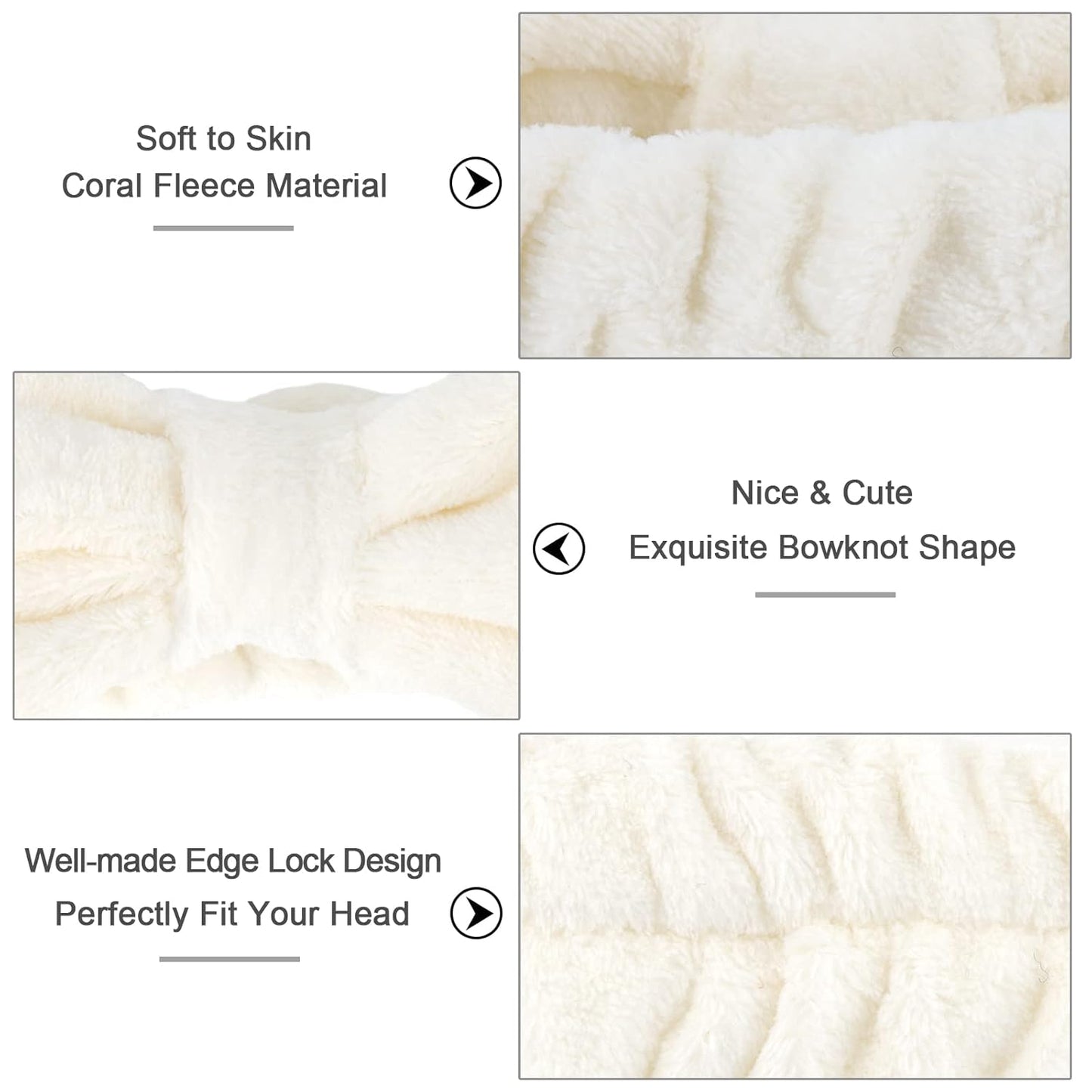 Ondder Spa Headband for Washing Face 8 Pack Beige Skincare Headbands for Women Girls Terry Cloth Cute Bow Head Bands