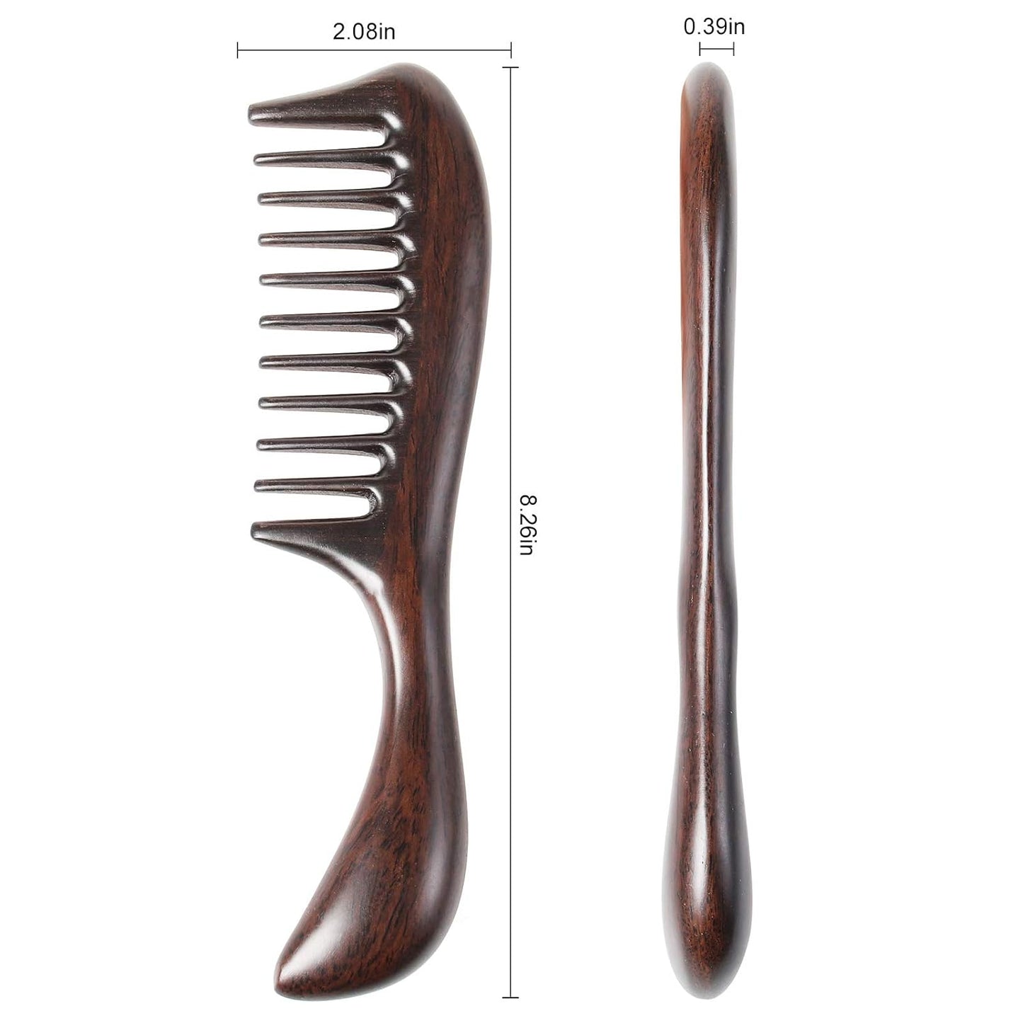 Onedor Handmade Black Sandalwood Hair Combs - Anti-Static Scented Wood Comb for Natural Hair Detangling (Extra Wide Tooth)