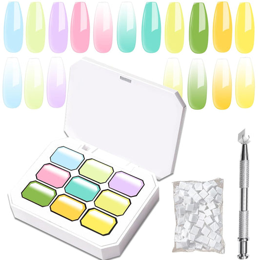 Gradient Painting Gel Nail Polish Set, 9 Colors Pink Purple Green Yellow Ombre Gel Nail Polish with 50pcs Nail Sponges 4 Claws Grabber Brush Sponge Pat Solid Nail Art Paiting Gel Polish Natural French