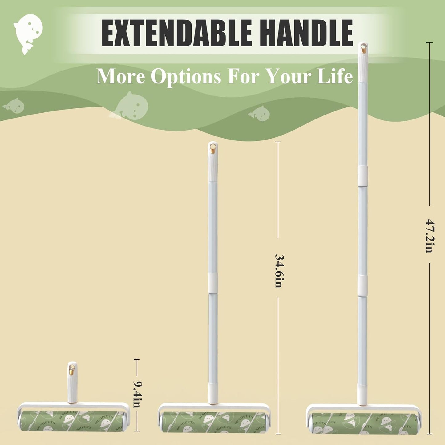 Super Sticky Large Lint Rollers for Floor Carpets, 9.45'' Cat & Dog Pet Hair Remover with 360 Sheets, Lint Rollers for Pet Hair Extra Sticky with Long Handle for Sofa, Cars, Curtains and Clothes