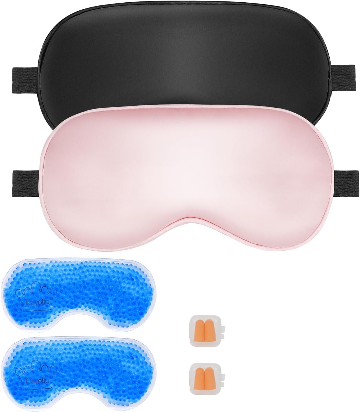 Sleep mask w/Cooling Gel Eye Mask, 2Packs Heated Eye Mask for Sleeping, Reusable Ice Silk Blackout Eye Cover Sleeping Mask for Travel, Home, Office, Yoga, Stocking Stuffers (Black+Pink)