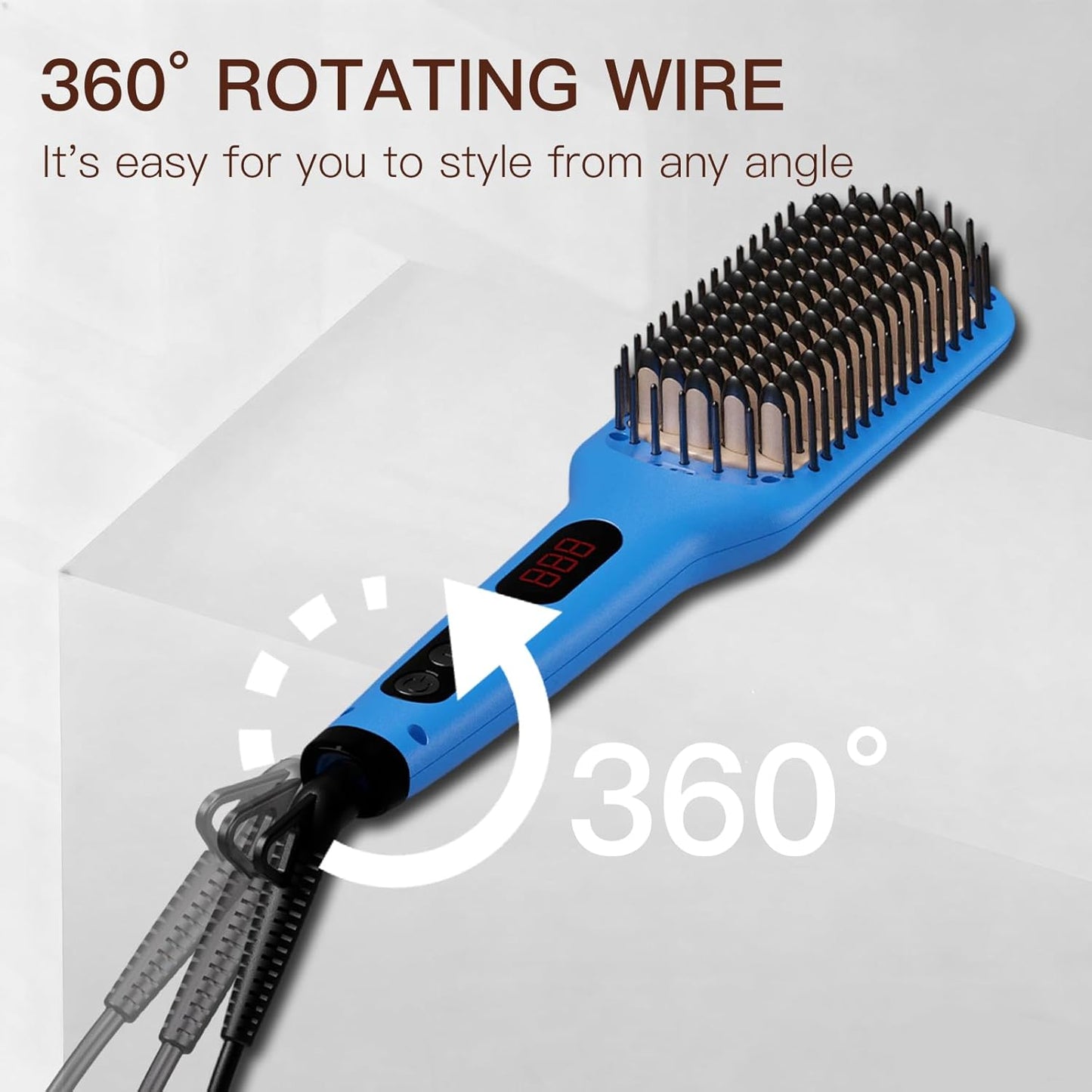 MEGAWISE Pro Ceramic Ionic Hair Straightener Brush for Home Salon, Straightening Hair Brush with 20s Heating Tech, Auto-Off, Anti-Scald with Universal Dual Voltage,Rotatable Power Cord, Gentian Blue