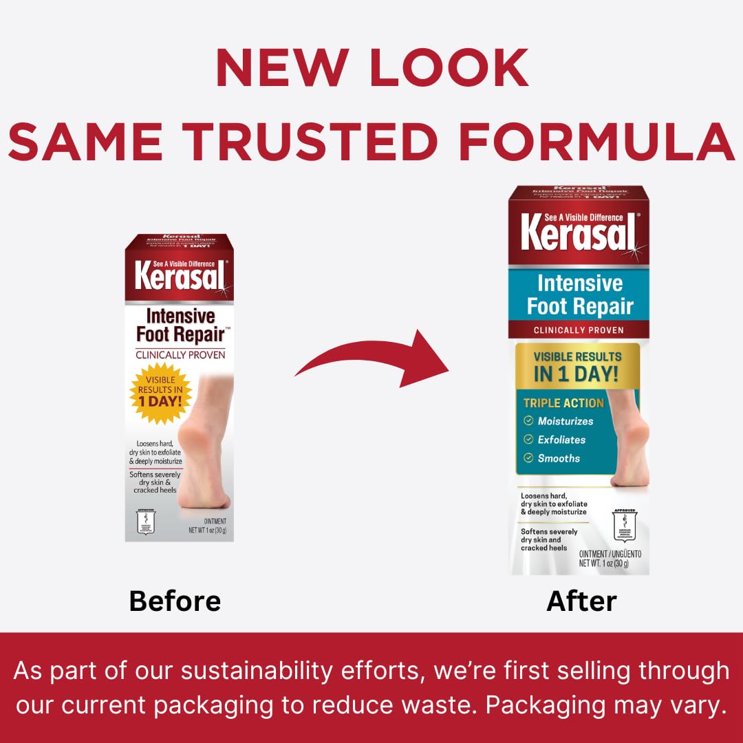 Kerasal Intensive Foot Repair Skin Healing Ointment for Cracked Heels and Dry Feet 1 oz , 2 Count, (Pack of 2)