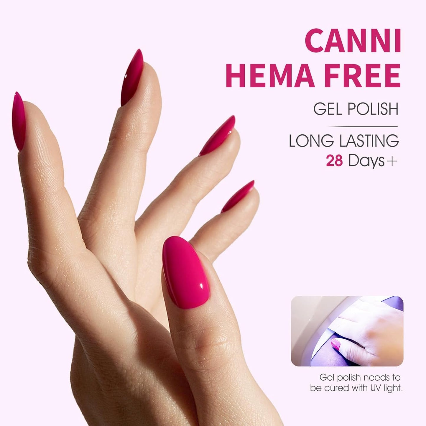CANNI 6 Colors 9 ML Hema-Free Pink Gel Nail Polish Set, Hot Pink Purple Yellow Orange Kit, Soak Off LED Nail Gel Manicure Kit DIY at Home Salon Gifts