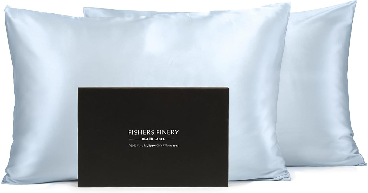 Fishers Finery 30mm 100% Pure Mulberry Silk Pillowcase Set, Quality Tested (Blue, Queen, 2 Pack)