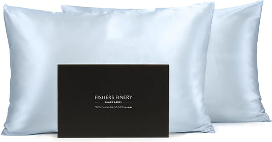 Fishers Finery 30mm 100% Pure Mulberry Silk Pillowcase Set, Quality Tested (Blue, Queen, 2 Pack)