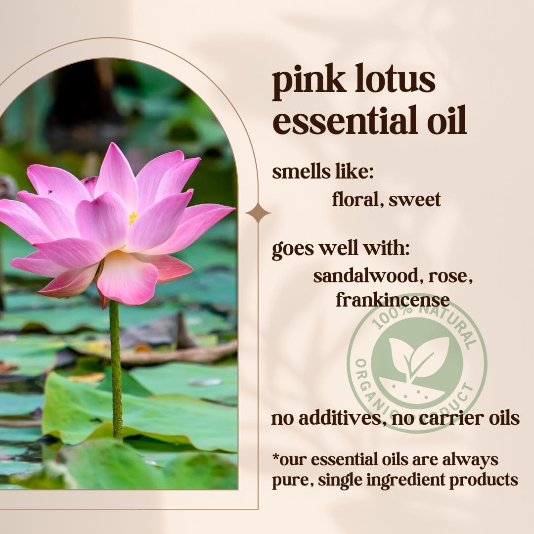 Avivni Pink Lotus Essential Oil - 100% Pure & Natural, Undiluted for Aromatherapy, Skin, Hair, Diffuser (0.33oz - 10ml)