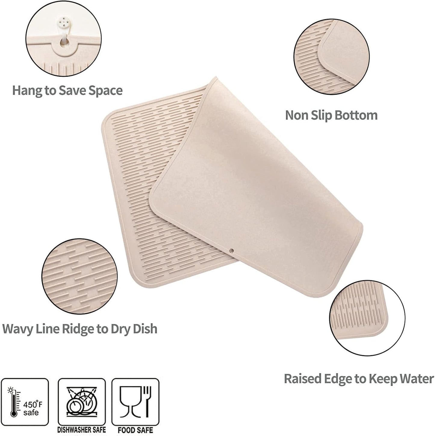 Silicone Dish Drying Mat for Multiple Usage,Easy clean,Eco-friendly,Heat-resistant Silicone Mat for Kitchen Counter or Sink,Refrigerator or Drawer Liner Tapioca 4XL 32 inches x 18 inches