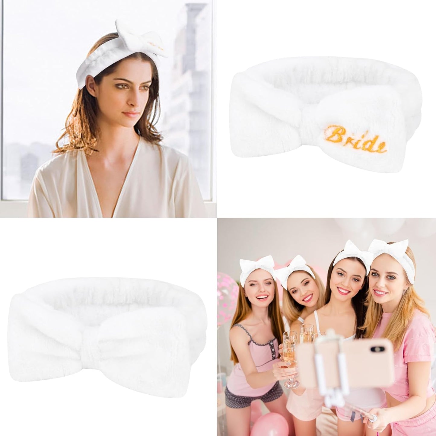 CIEHER 8 Pcs White Spa Headbands Bachelorette Party Favors for Bride Bridesmaid