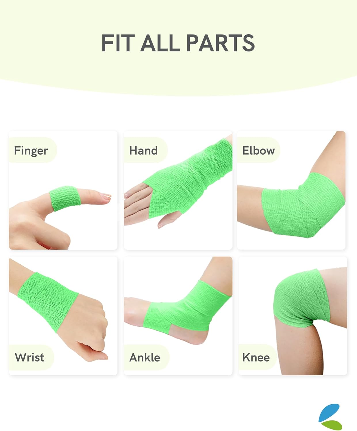 FriCARE Self Adhesive Bandage Wrap, Medical Tape in First Aid Kit, Cohesive Bandages for Wounds Sport Vet, FSA/HSA Eligible, 2 Inches X 5 Yards 6 Rolls, Fluorescent Green