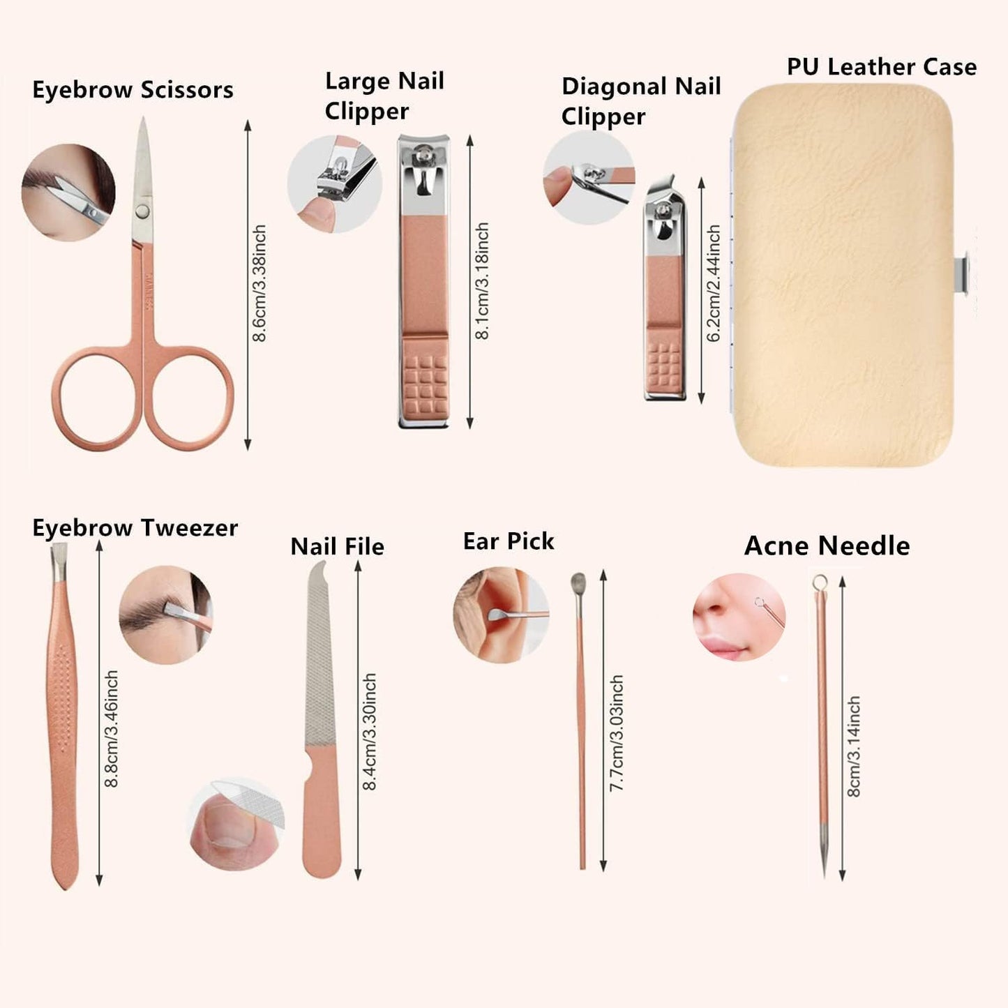 Manicure Set Nail Clipper Set Stainless Steel Women Men Toe Finger Nail Clippers Personal Care Tools with Portable Travel Case Manicure Pedicure Tools Women Men Grooming Kit Present(Rose Gold)