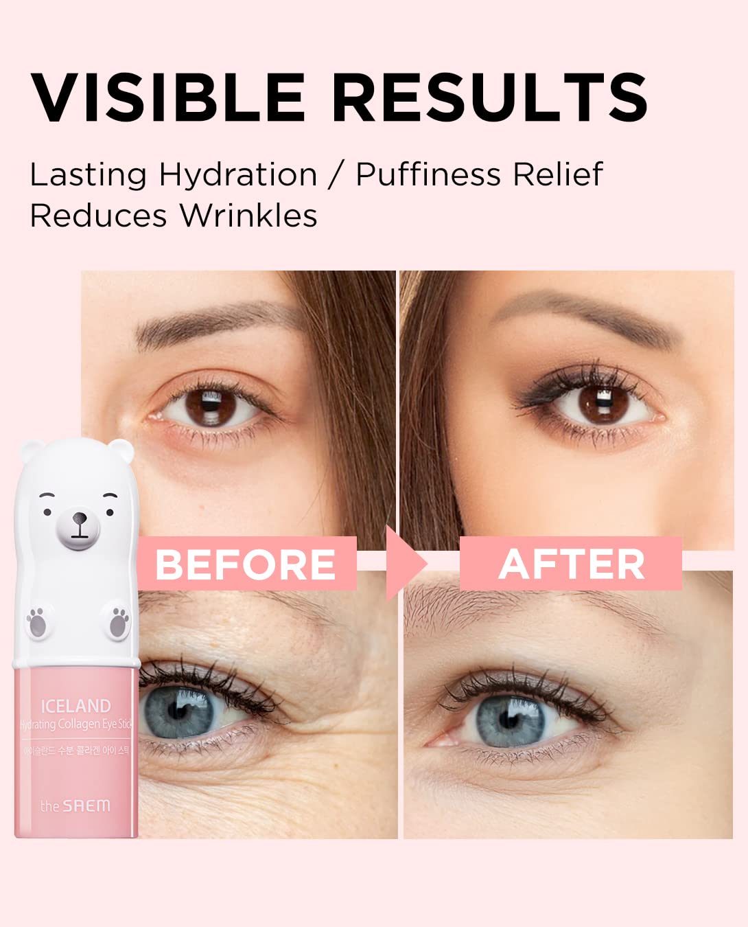 THESAEM Iceland Hydrating Collagen Eye Stick - Anti-wrinkle Moisturizing Eye Balm for Saggy Skin – Under Eye Treatment - Balm to Smooth Skin Texture - Rose Scent, 0.24oz 2 Pack