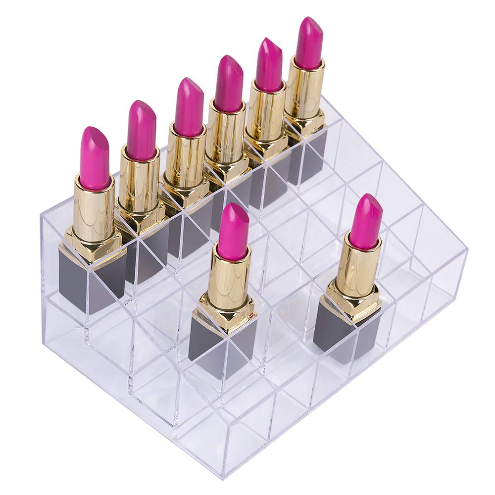 Benbilry Lipstick Holder, 24 Slots Clear Acrylic Lipstick Organizer Display Transparent Makeup Organizer(24 slots)