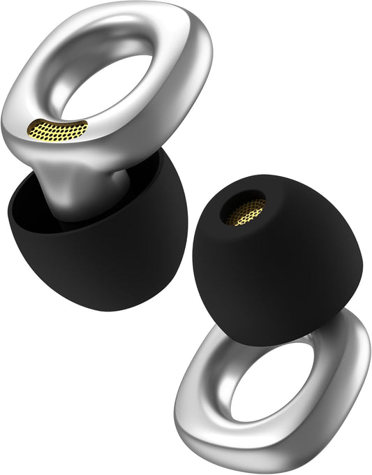 Audree Style Ear Plugs for Noise Reduction, Reusable High Fidelity Earplugs for Concerts, Musicians, Motorcycles, Study, Parent, Party, Flights & Noise Sensitivity, 18-29dB Noise Cancelling (Silver)