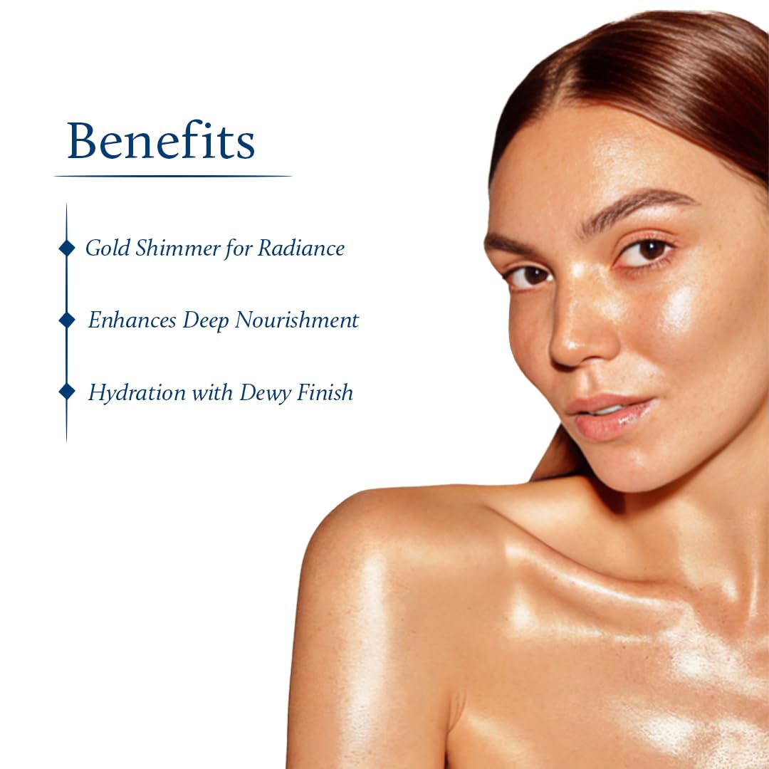 Blue Nectar Body Oil with Swaran Bhasam for Glowing Skin | Ayurvedic Body Oil for Dry Skin | Nourishing Oil with Gold & Shimmer (16 Herbs, 3.38 Fl Oz)