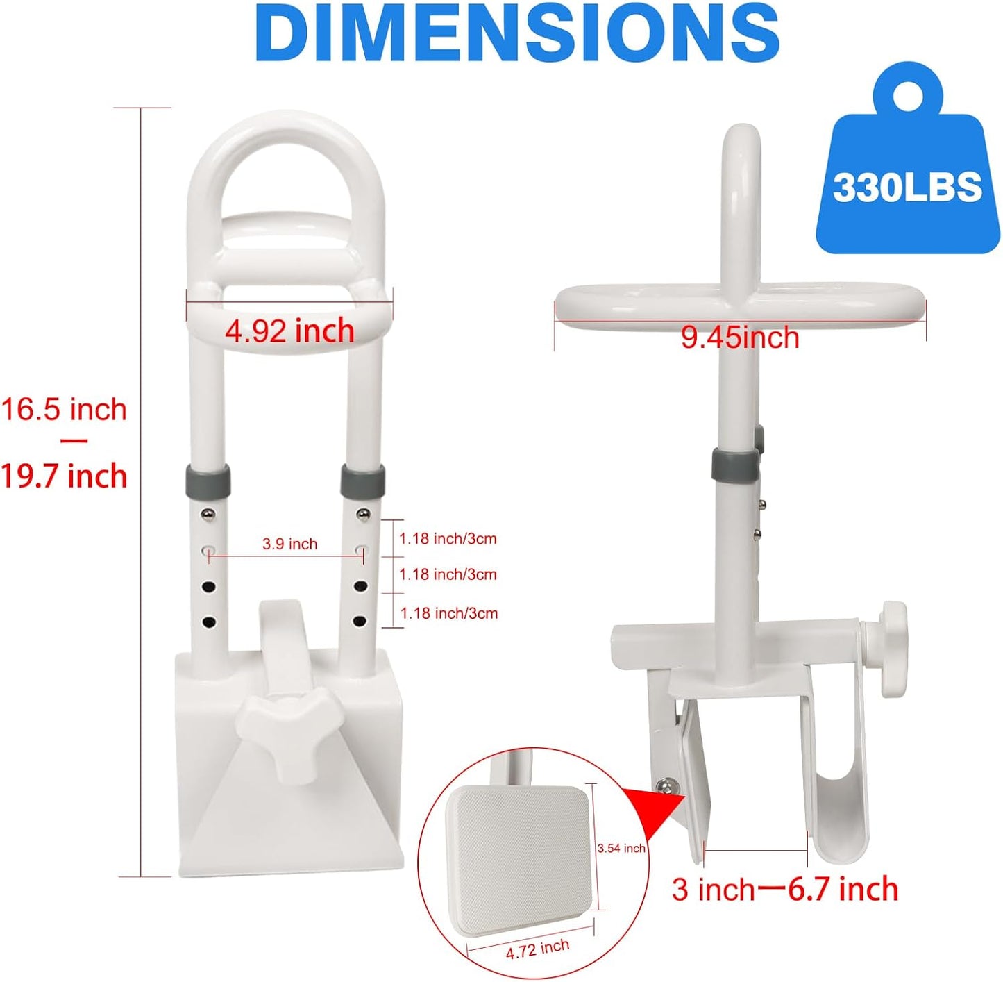 Adjustable Bathtub Safety Rail, Shower Grab Bars Handle with Non-Slip Handle for Seniors, Elderly, and Disabled, Fits 3"–6.7" Tub Walls, Supports 300 lbs