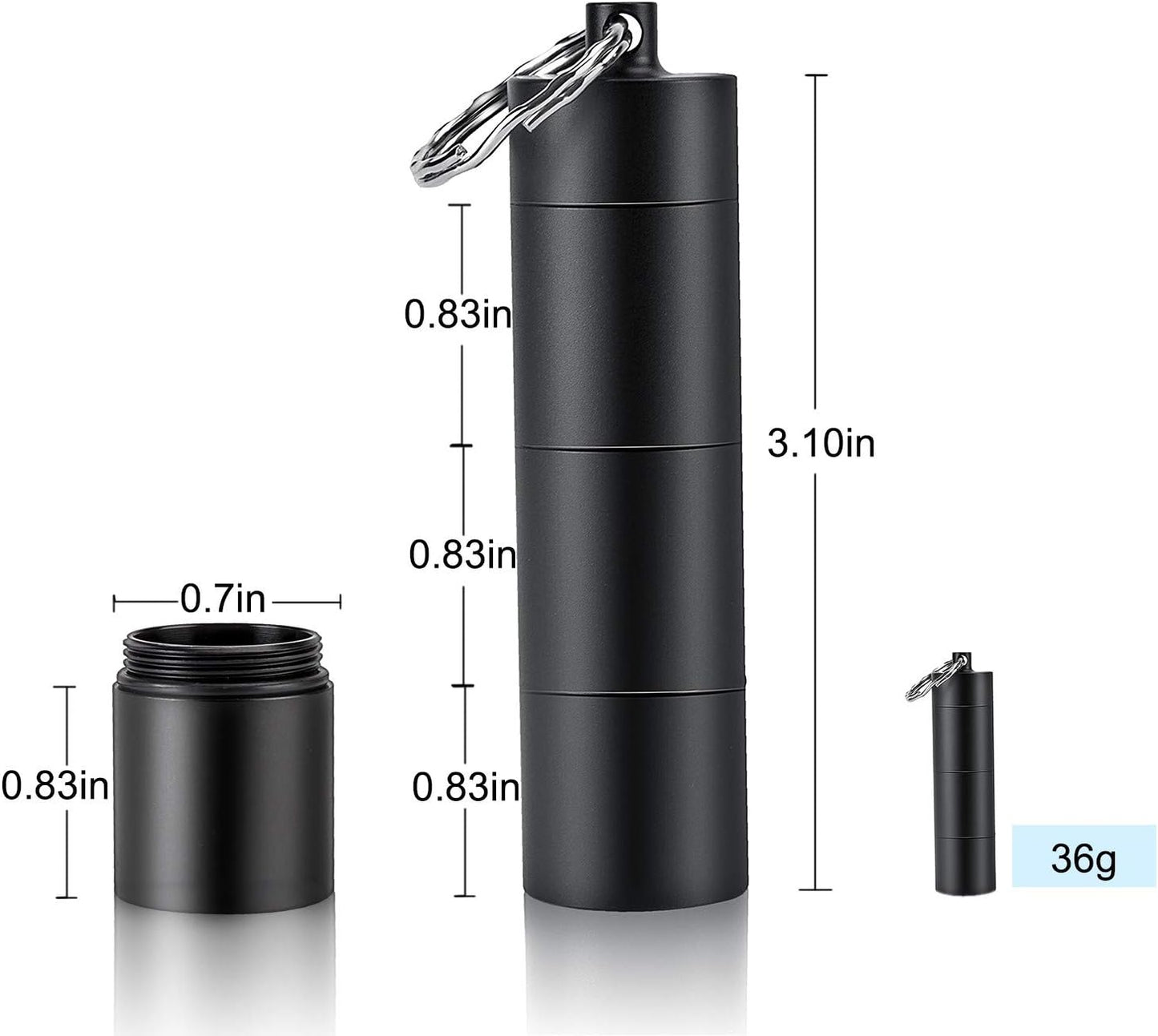 PPFISH Portable Daily Pill Case, 3 Compartments Aluminum Alloy Waterproof Pill Box Dispenser, Small Pocket Pill Container, Keychain Pill Fob, Travel Pill Holder for Men Women