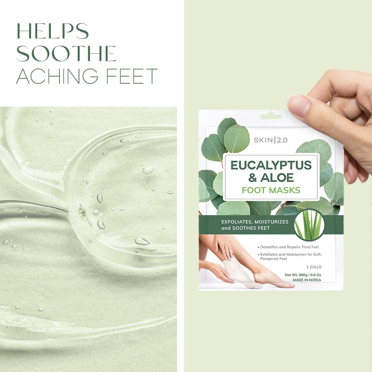 Eucalyptus & Aloe Foot Masks - Moisturizes Tired, Dry & Cracked Feet, Exfoliating & Hydrating - Dermatologist Tested Korean Skincare - Clean Beauty, Cruelty-Free - 3 Pairs