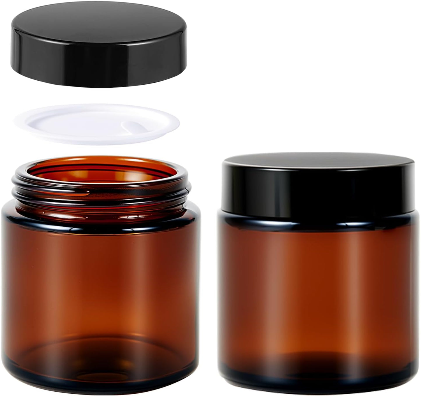 4 oz Glass Jars with Lids, Hoa Kinh 2 Pack Amber Small Glass Jars with Black Lids Empty Cosmetic Containers Airtight Round Glass Jar for Lotions, Powders and Ointments