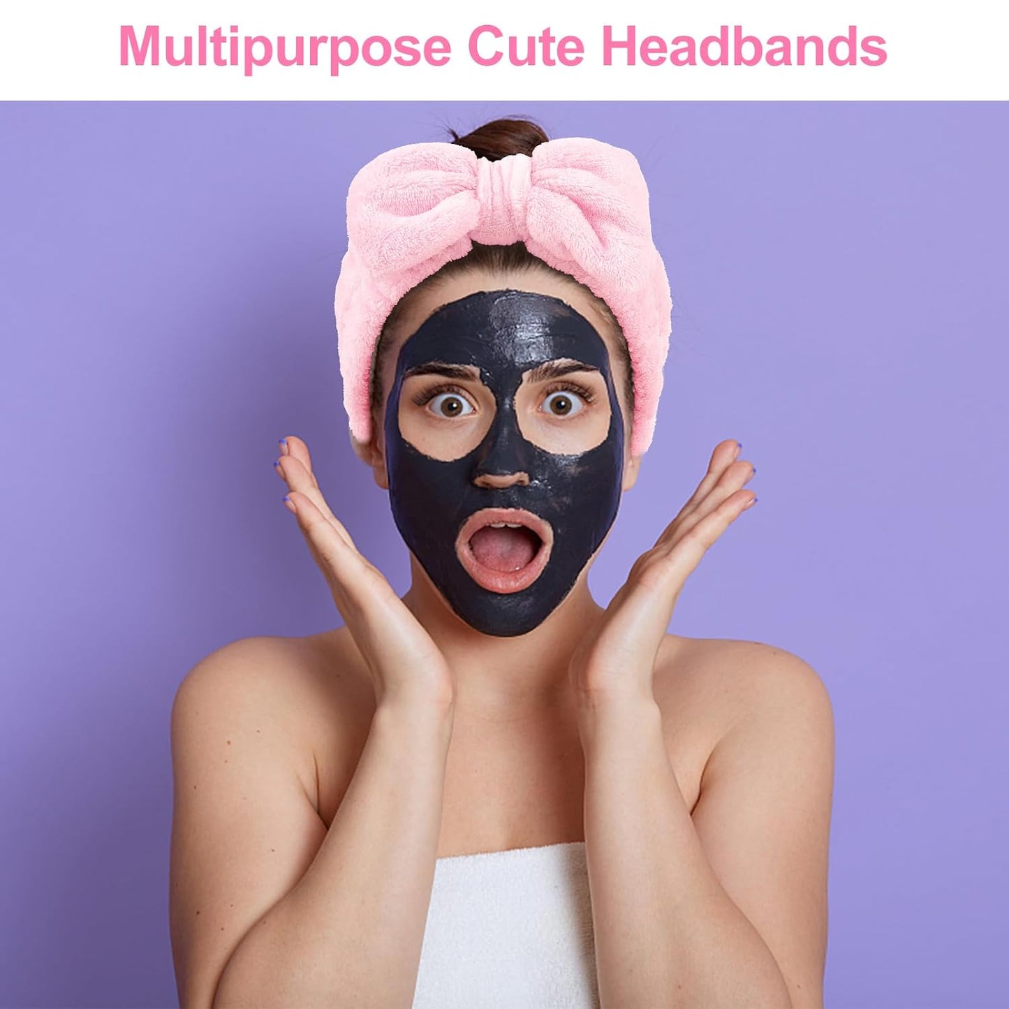 Ondder 8 Pcs Spa Terry Cloth Headbands for Skincare, Makeup, Face Wash - Cute Hair Bands with Bow for Women